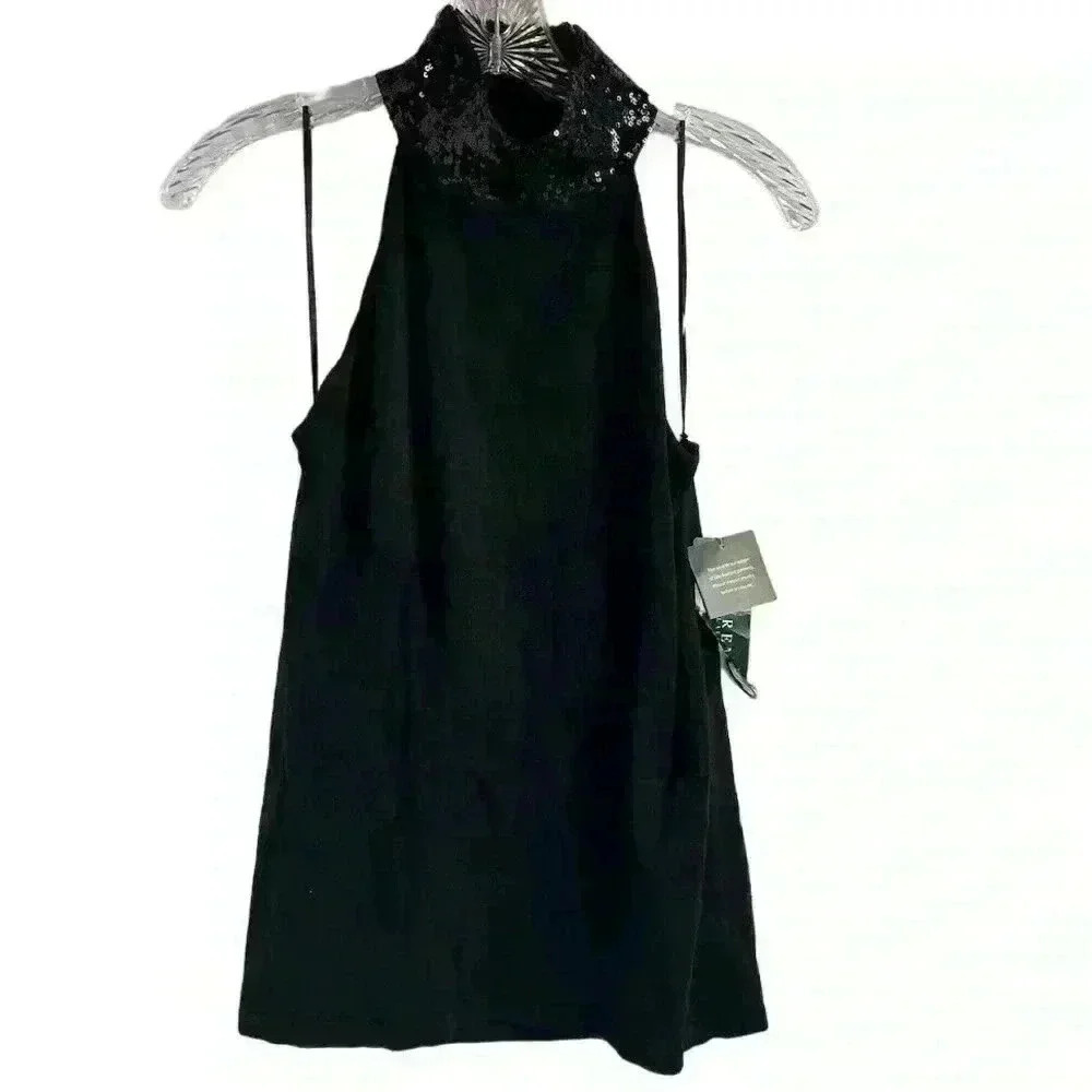Lauren‎ Ralph Lauren Women's Black Sequin Collar Sleeveless Tank Top L - flawed